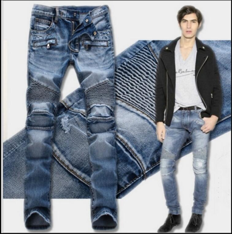 Fashion Men Jeans New Arrival Hip Hop Design Slim Fit Fashion Biker Jeans for Men Good Quality Blue Black Plus