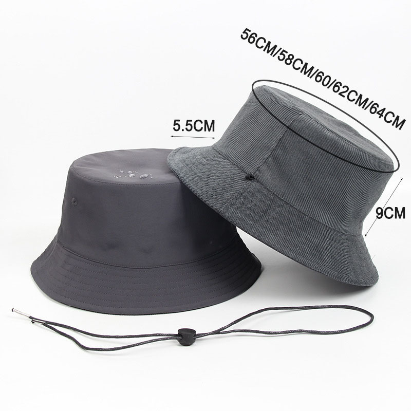 Waterproof Big Head Men Large Size Corduroy Keep Warm Bucket Hat Women Plus Size Double-sided Panama Sun Hats 58 60 62 64CM 220325