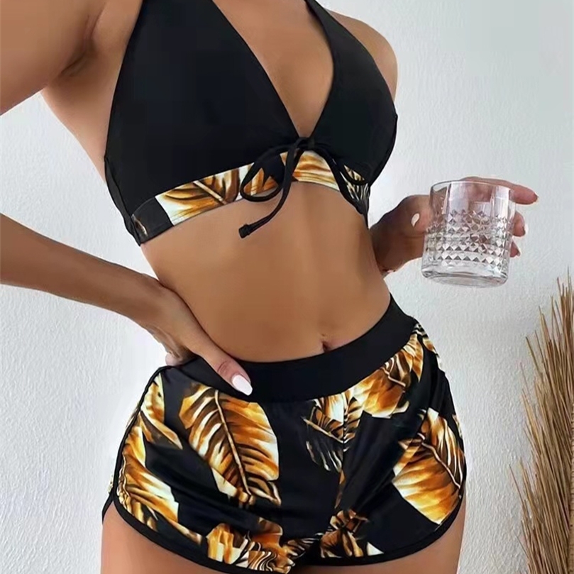 Three Pieces Leaf Print Bikini Women Swimsuit with Swim Shorts Swimwear Summer Beach Bathing Suit Bikini Set 220616, Red
Three Pieces Leaf Print Bikini Women Swimsuit with Swim Shorts Swimwear Summer Beach Bathing Suit Bikini Set 220616, Red