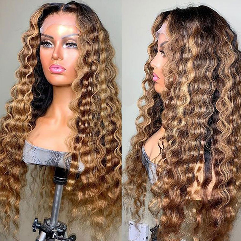 Highlight Wigs Human Hair Loose Deep Wave Wig Honey Blonde Lace Front Colored raw Hd Transparent invisible hairline 180%density fast delivery