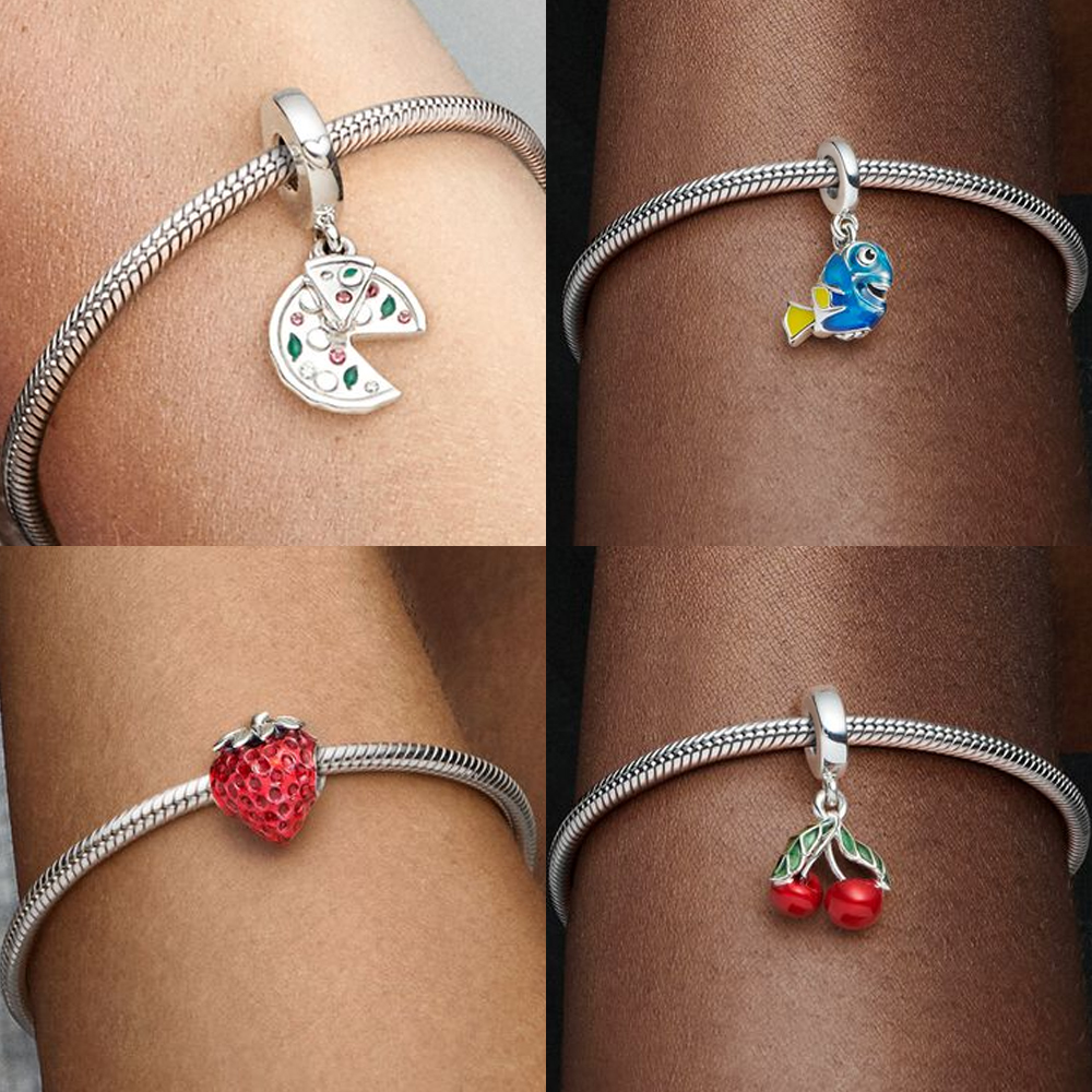 New Popular 925 Sterling Silver Charm Red Enamel Sparking Wine Bottle Charm For Bracelets Birthday Gifts Fashion Ladies Accessories