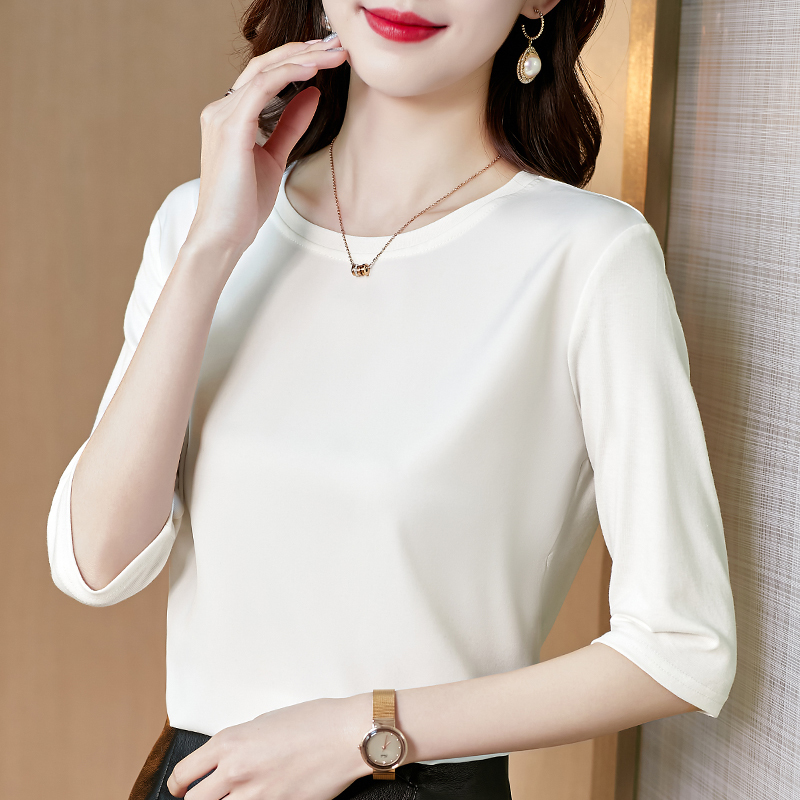 Summer Korean Fashion Silk T shirts for Women Vintage Satin Tops Long Sleeves Loose Office Lady Shirts 220714