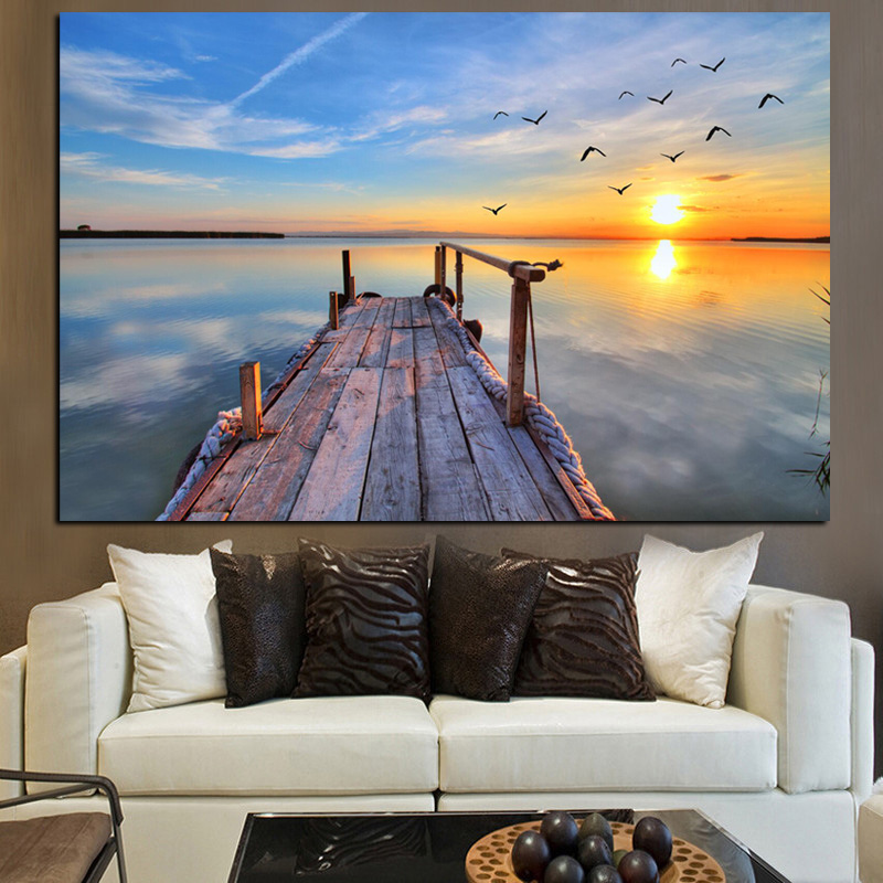 

HD Print Natural Sky Sunset Seascape Bird Modern Oil Painting on Canvas Pop Art Wall Picture for Living Room Cuadros Decoration
