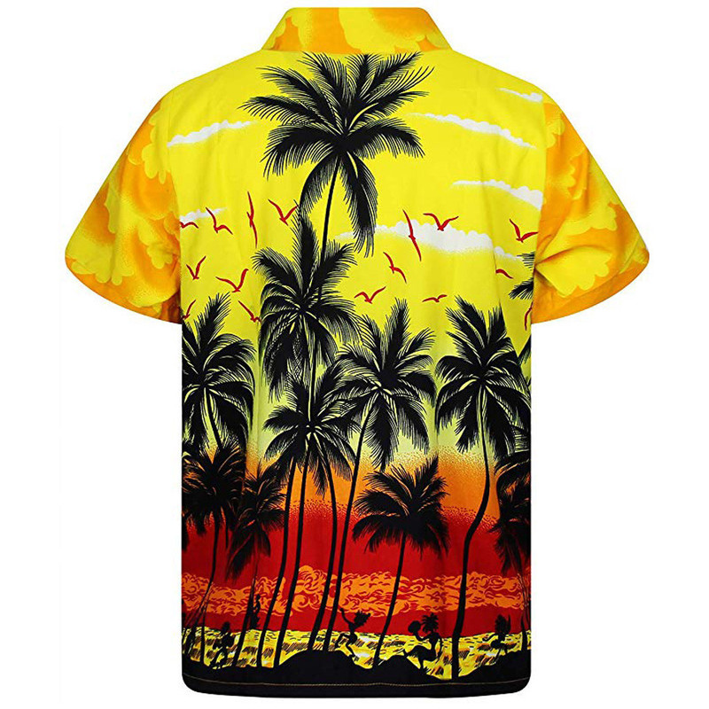 Short Sleeve Coconut Tree Printed Shirt Men Hawaiian Style Casual Loose Print for Summer Beach Tops 220322