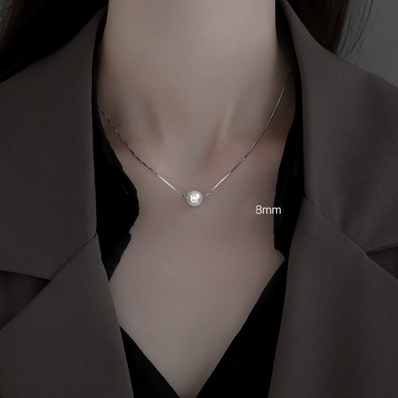 925 Sterling Silver Pearl Clavicle Chain Necklace Simple Style Women Short Chain Necklaces Gift for Love Girlfriend
