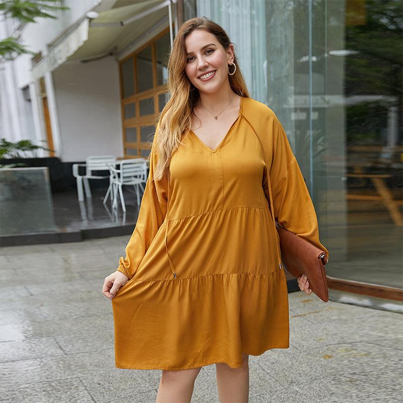Plus Size Dresses Women's V Neck Long Sleeve Lace Up Oversized Dress For Ladies 4XL All Match Fashion Solid Color Short DressesPlus, Yellow
Plus Size Dresses Women's V Neck Long Sleeve Lace Up Oversized Dress For Ladies 4XL All Match Fashion Solid Color Short DressesPlus, Yellow