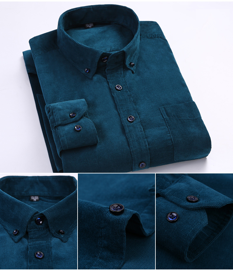 Men Casual Shirts Soft Leisure Solid Regular Fit Cotton Corduroy Long Sleeved Warm Man's Shirt Easy Care Oversized Clothes 220322