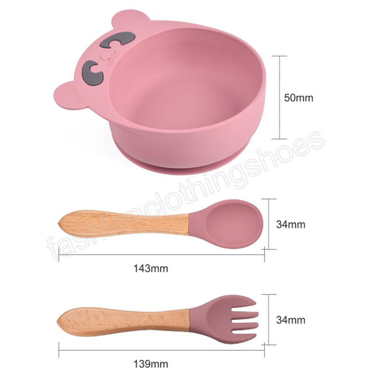 Children's Silicone Bowl Spoon And Fork Set Baby Cartoon Bear Suction Cups Anti-drop Complementary Food Bowl Kids Plate Dishes