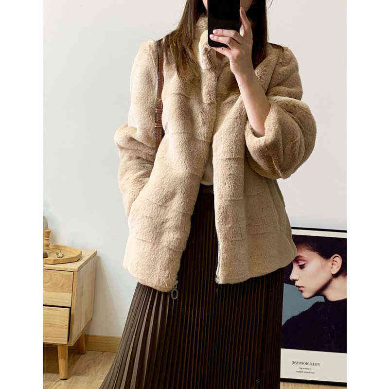 women' mink blended fur coat short fur coat Y1262 T220810, Black