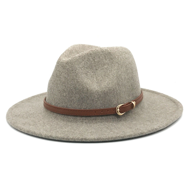 Flower Gray Wool Top Hat Men and Women Fedora Hat Flat Brim BroadBrimmed Hat Su Li Wool Cap