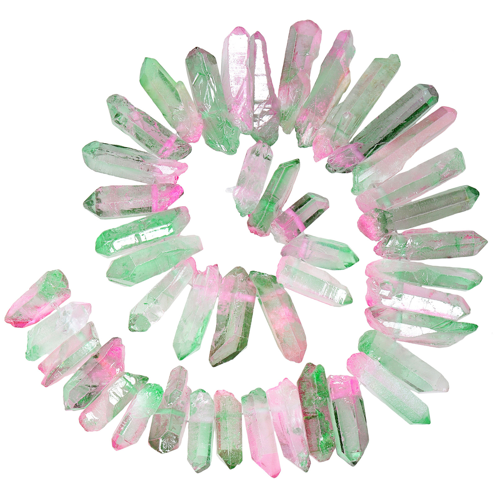 Loose Rough Crystal Points Beads for Crafts Jewelry Making Natural Raw Rock Quartz Bulk Crushed Titanium Coated Quartz Top Drilled Stone 1 Strands