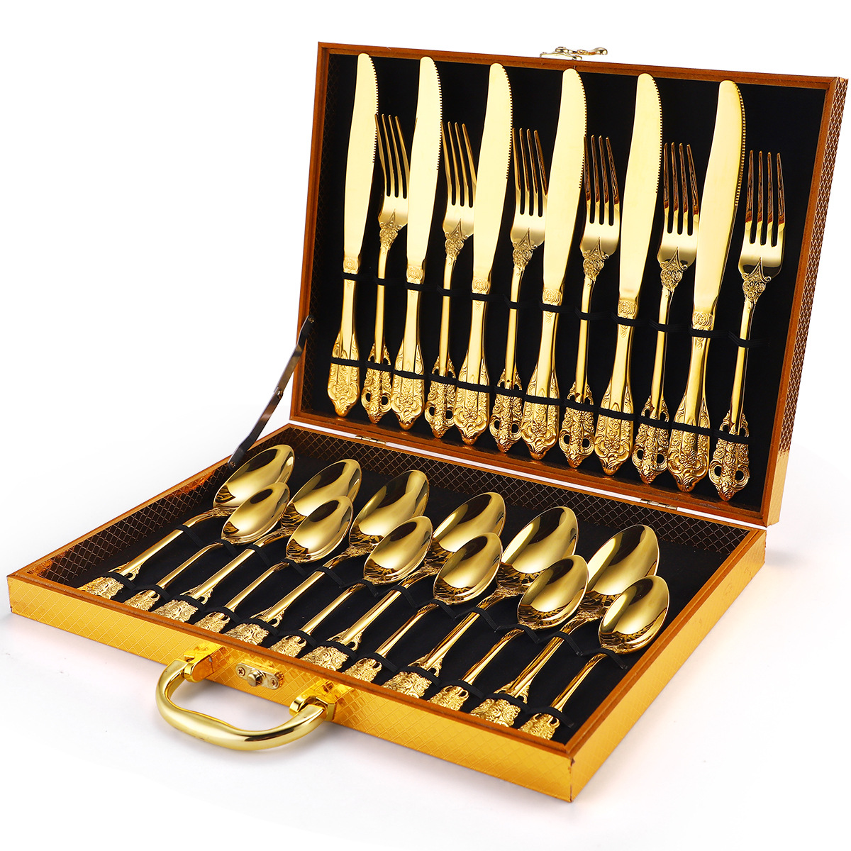 Royal Court Relief Design Dinnerware Sets 304 Stainless Steel Luxury Cutlery Set High-end Quality Tableware Dinner Dining Knives Forks Western Food Restaurant, Customize
Royal Court Relief Design Dinnerware Sets 304 Stainless Steel Luxury Cutlery Set High-end Quality Tableware Dinner Dining Knives Forks Western Food Restaurant, Customize