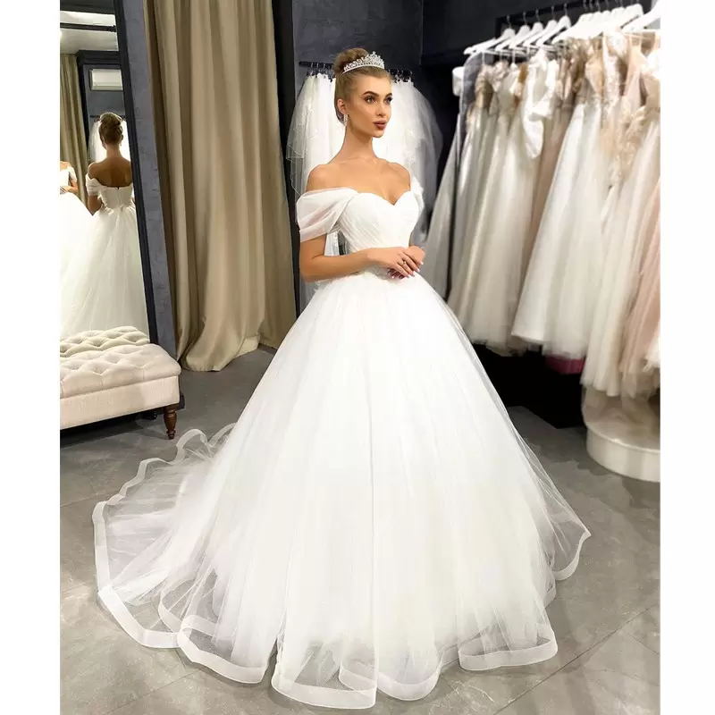 Princess A-Line Wedding Dresses Bridal Gowns for Girls Off Shoulder Lace Tulle Sleevelss Strapless Appliques Wedding Gowns Court Train robe de mariée 