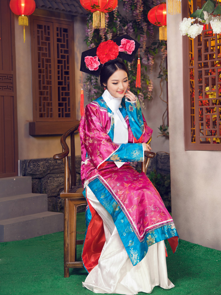 Qing Dynasty Manchu Ancient China Ethnic Clothing Female Adult Royal Maid TV Play Movie Cheongsam Imperial Court Performance Costume