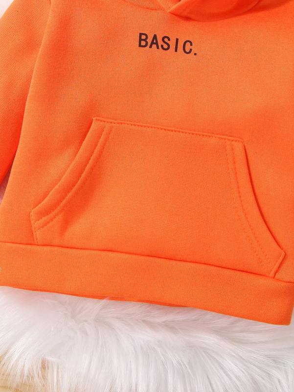 Baby Letter Graphic Kangaroo Pocket Thermal Hoodie SHE