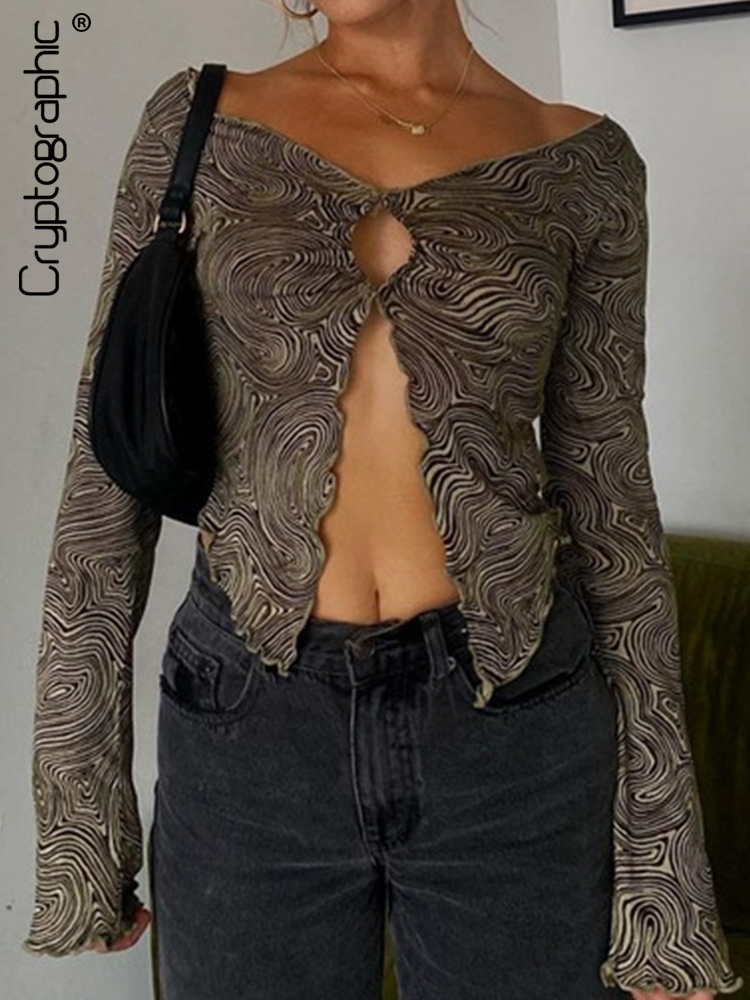 Fashion Swirl Print Off Shoulder Cut Out Slit T-Shirts Women Flare Sleeve Sexy Cropped Top Tees Clothes Streetwear, Brown
Fashion Swirl Print Off Shoulder Cut Out Slit T-Shirts Women Flare Sleeve Sexy Cropped Top Tees Clothes Streetwear, Brown