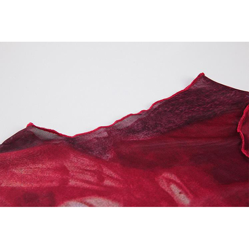 Tie Dye Mesh High Neck Hand Painted Printed Women Top Summer Fashion Sleeveless Slim T Shirt Lady Holiday Beach Style Tops 220328