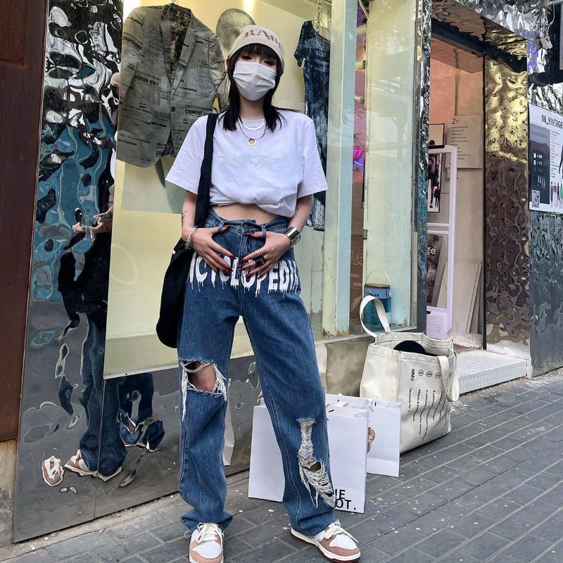 Women's Jeans Women Letter Ripped For High Waisted Y2k Vintage Streetwear Blue Hip Hop Tear, 01
Women's Jeans Women Letter Ripped For High Waisted Y2k Vintage Streetwear Blue Hip Hop Tear, 01