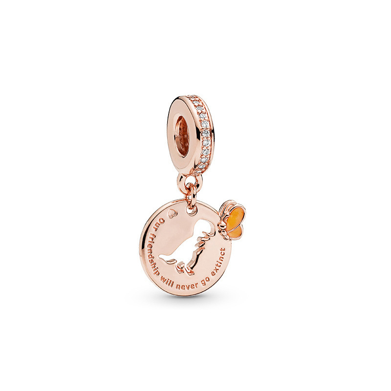 New Popular 925 Sterling Silver Rose Gold Collection Beads Bow Heart Beads Suitable For S925 Snake Jewelry Accessories Making