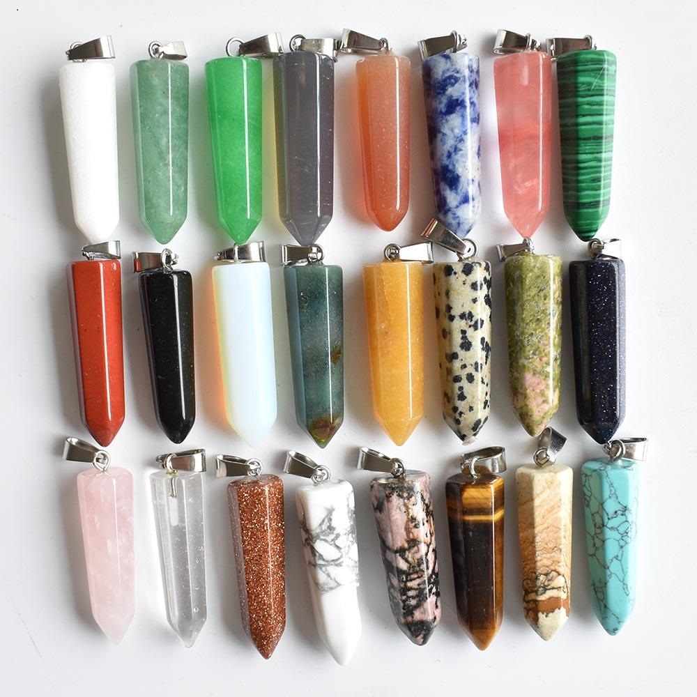 Natural Stone Hexagon Prism Charms opal Rose Quartz Tiger's Eye turquoise stone Pendants Crystal Pendants Clear Gem Stone fit necklace making ass