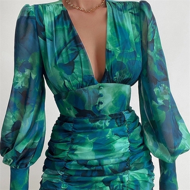 Women Dress Spring Summer Sexy Floral Print Deep V Neck Long Lantern Sleeve Ruched Female Elegant Bodycon Party 220613, Red maple leaf
Women Dress Spring Summer Sexy Floral Print Deep V Neck Long Lantern Sleeve Ruched Female Elegant Bodycon Party 220613, Red maple leaf