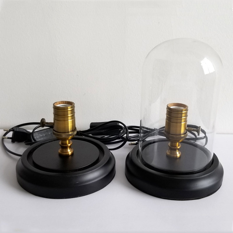 Retro Industrial Wooden Base Table Lamp - Versatile LED Lighting with Edison Bulbs and Glass Shades