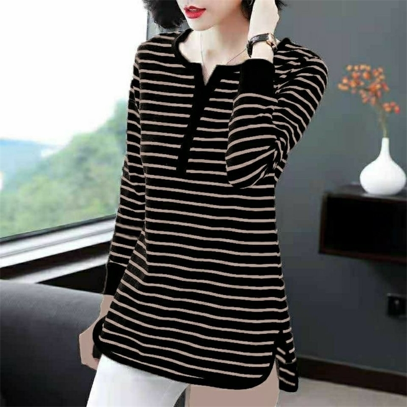 Autumn Spring Polyester O Neck Long Sleeve Woman T-shirts Fashion Korean Style Striped Oversized t shirt 220321, 03
Autumn Spring Polyester O Neck Long Sleeve Woman T-shirts Fashion Korean Style Striped Oversized t shirt 220321, 03