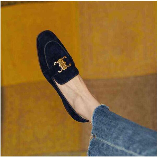 College style sheep jingpi Lefu shoes 2022 autumn new deep mouth metal buckle four seasons single shoes leisure flat bottomed women's shoes