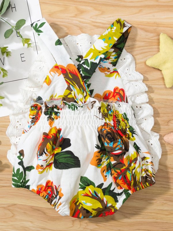 Baby girl flower Ruffle cross Jumpsuit SHE