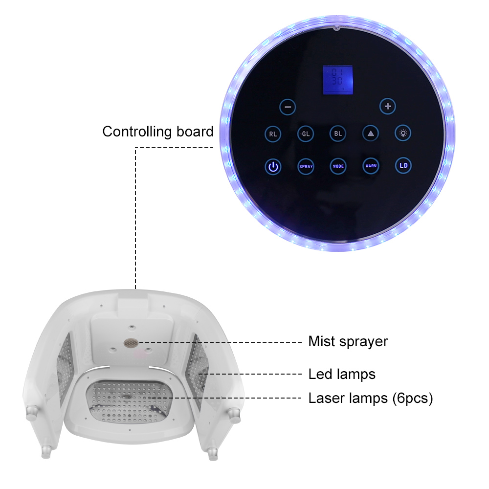 LED Skin Rejuvenation 7 Color Spectrometer PDT Facial Light Therapy Machine with Facial Steamer and Laser Hair Growth