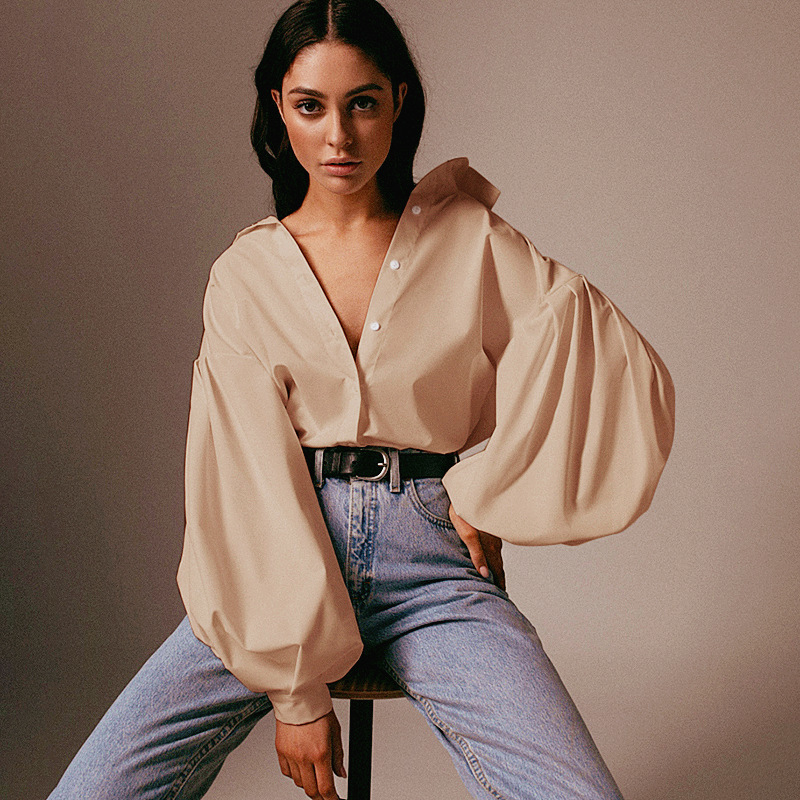 Ladies Lantern Sleeve Elegant Blouse Shirt Women White Black Casual Button Vintage Turn Down Collar Office Lady Shirt Female 220407