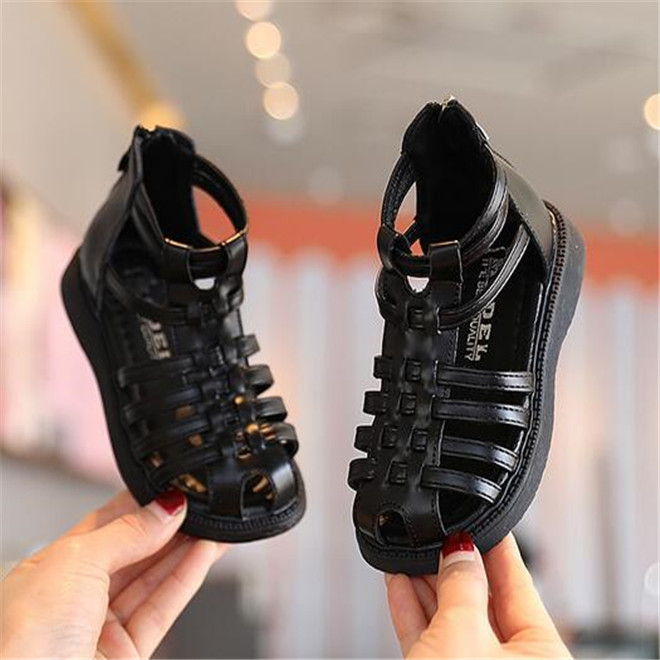 Summer Kids Girls Sandals New Style Children Baotou Hollow Sandal Retro Woven Roman Shoes Princess Shoe