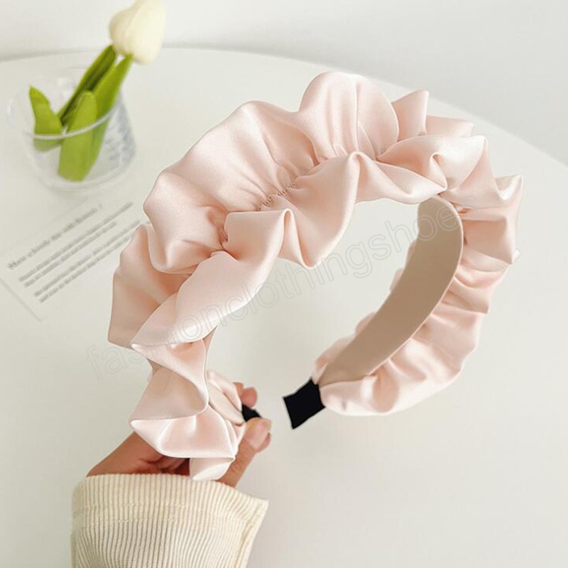 Fashion Women Headband Wide Side Pleated Hairband Light Color Headwear Adult Solid Color Turban Hair Accessories