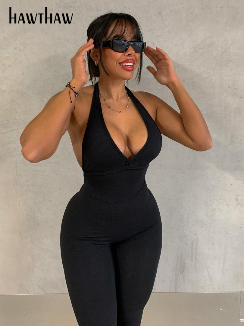 Hawthaw Women Fashion Halter V Neck Sleeveless Backless Bodycon Black Jumpsuit Overalls One Piece Outfit 2022 Summer Clothes
Hawthaw Women Fashion Halter V Neck Sleeveless Backless Bodycon Black Jumpsuit Overalls One Piece Outfit 2022 Summer Clothes