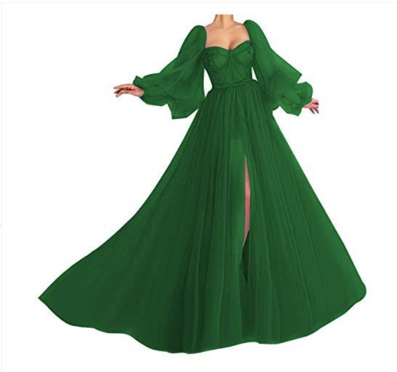 Evening dresses Custom Made Blue Prom Dresses Long Puffy Sleeve Tulle Backless Formal Party Gowns Beauty Pageant flower girl mermaid black dress