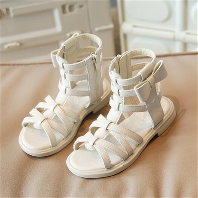 Summer Children Girls Sandals Bow Side Zipper Rome Shoes High Gladiator Sandal kids princess Cool Boots Size 22-35