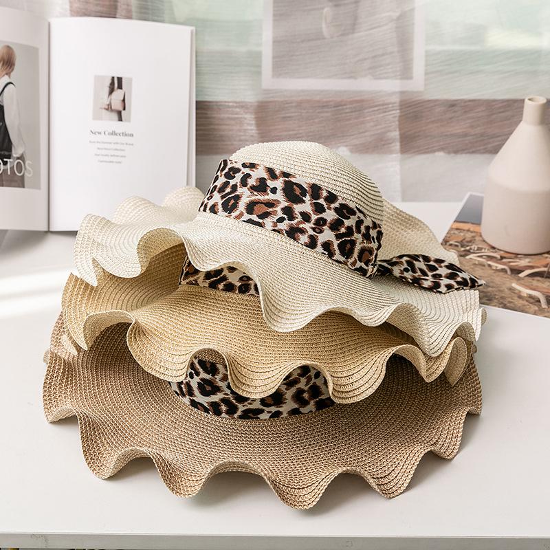 Wide Brim Hats Sun Hat Straw Wavy Women Retro Shade Woven Summer Cartoon Beach Ladies And CapsWide, Sk9130-d
