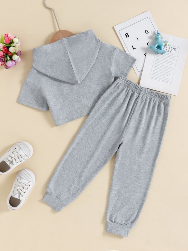 Toddler Girls Cartoon Graphic Hooded Tee & Heart Print Sweatpants SHE