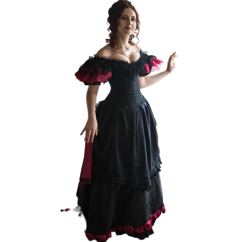 Vintage Victorian Bustle A Line Wedding Dress V-Neck Off The Shoulder Long Bridal Gowns Gothic Black And Burgundy Wedding Dresses Custom Made