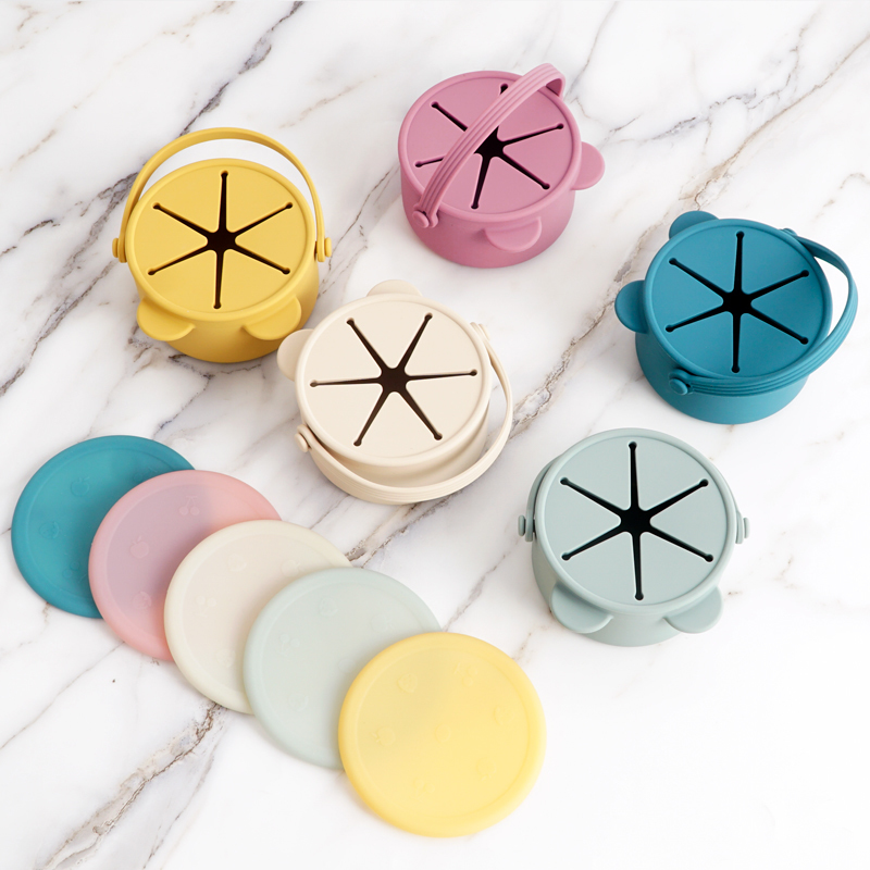 Portable Kawaii Cartoon Bear Shape Baby Silicone Snack Cup Feeding Solid Food Storage Box Container With Lid Baby Sutff 220512