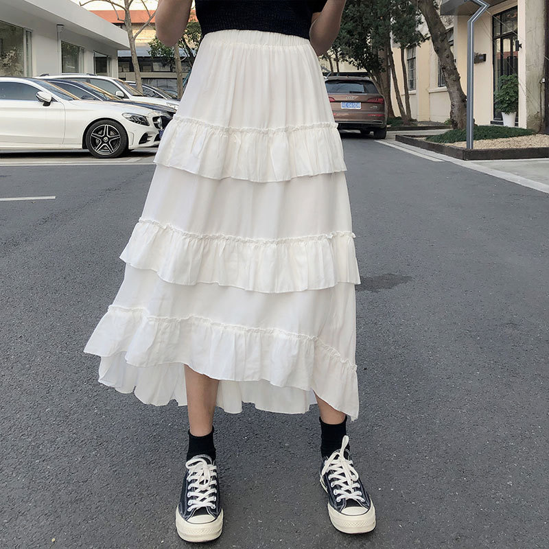 Fashion Temperament Fairy Skirt Gentle Delicate Comfort Cake Skirt Female Solid Vintage Chiffon Skirt Jupe Femme 15632 220701