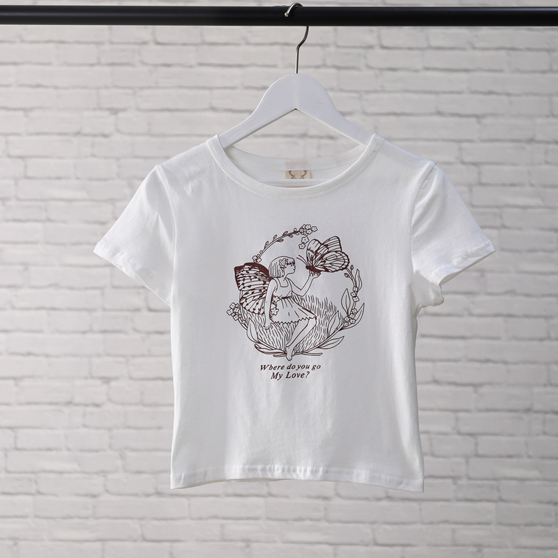Butterfly Fairy Vintage Crop Top Women Summer Short Sleeve O Neck Harajuku Cotton Y2k Tops Female Casual Sexy Slim T Shirt 220321