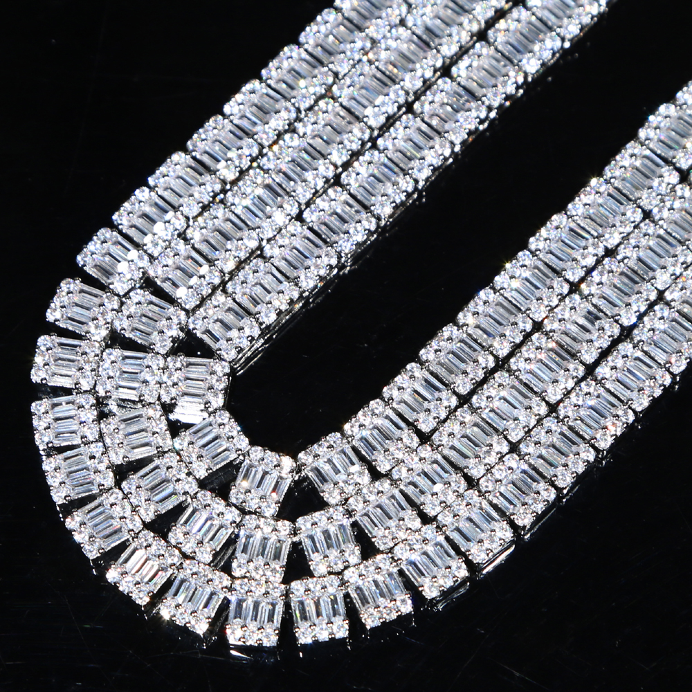 Iced out bling stone cluster tennis hip hop necklace link chain 5A baguette Crystal cubic zirconia hiphop Rock cool women choker Necklaces