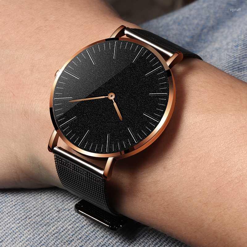 Wristwatches Luxury Watch Men Mesh Ultra-thin Stainless Steel Quartz Wristwatch Male Clock Strarry Sky Mens Watches Relogio Masculino, As the picture1