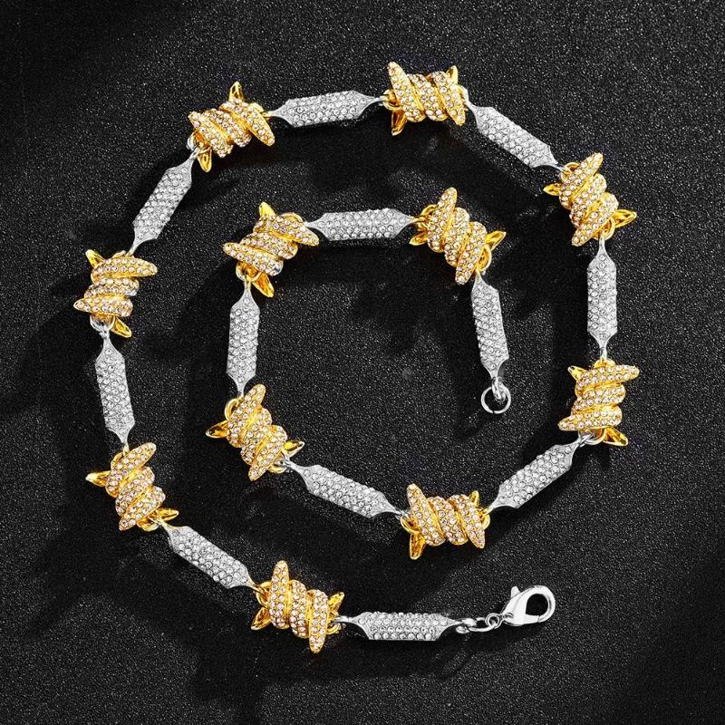Pendant Necklaces 18mm Hip Hop Women Men Barbed Wire Thorn Link Chain Choker Necklace Iced Out Bling Paved Crystal Gold Silver Color Mix Jew
Pendant Necklaces 18mm Hip Hop Women Men Barbed Wire Thorn Link Chain Choker Necklace Iced Out Bling Paved Crystal Gold Silver Color Mix Jew