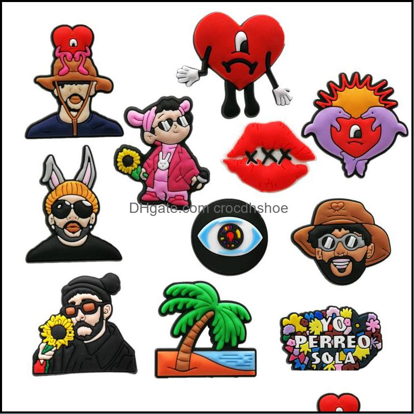 Shoe Parts Accessories Shoes Moq Bad Bunny Pattern Croc Charms 2D Soft Pvc Clog Fashion Buckles Decorations Fit Men Sandals Kids Wri
Shoe Parts Accessories Shoes Moq Bad Bunny Pattern Croc Charms 2D Soft Pvc Clog Fashion Buckles Decorations Fit Men Sandals Kids Wri