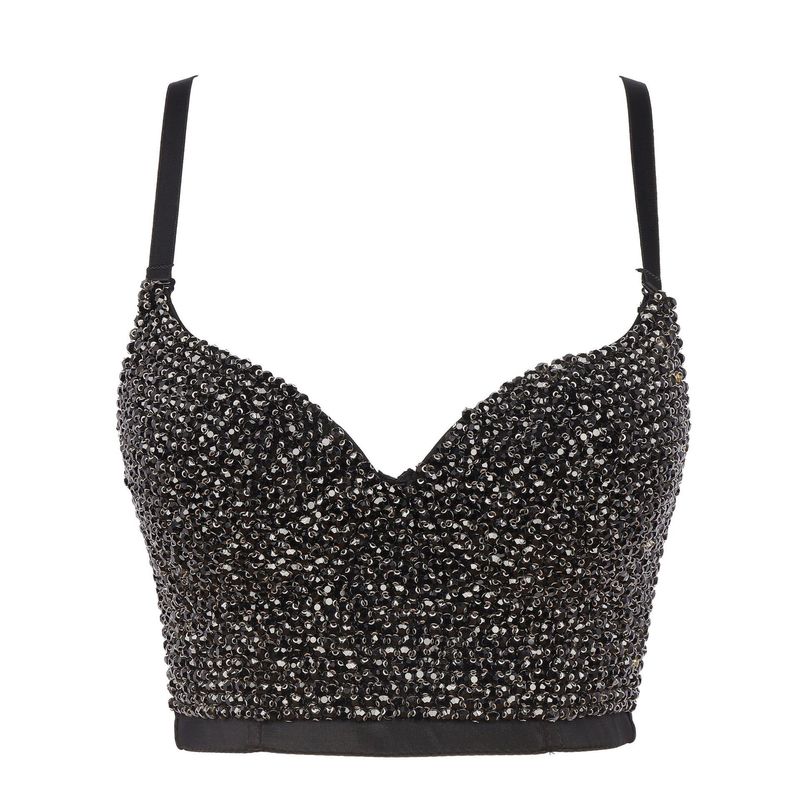 Plus Size High quality Hand-made Pearls Jewel Diamond beading Women's Sexy Bustier Bra Cropped sling Top Vest Bra bling 220322