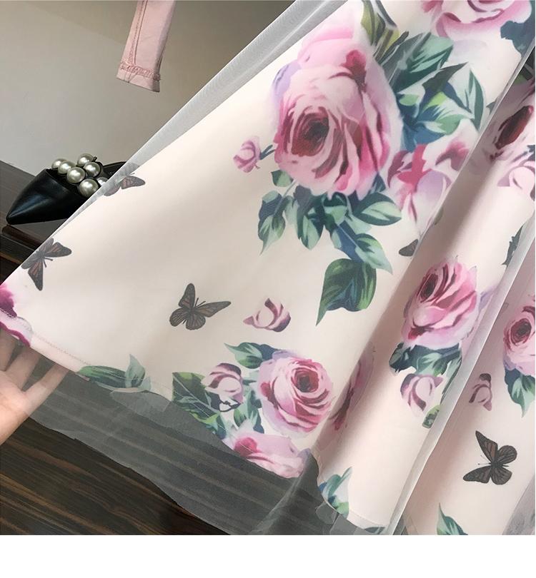 Skirts High Quality Women Irregular T-Shirt Mesh Long Skirt Suits Bowknot Solid Top Vintage Floral Sets Elegant Woman 2 Piece Set