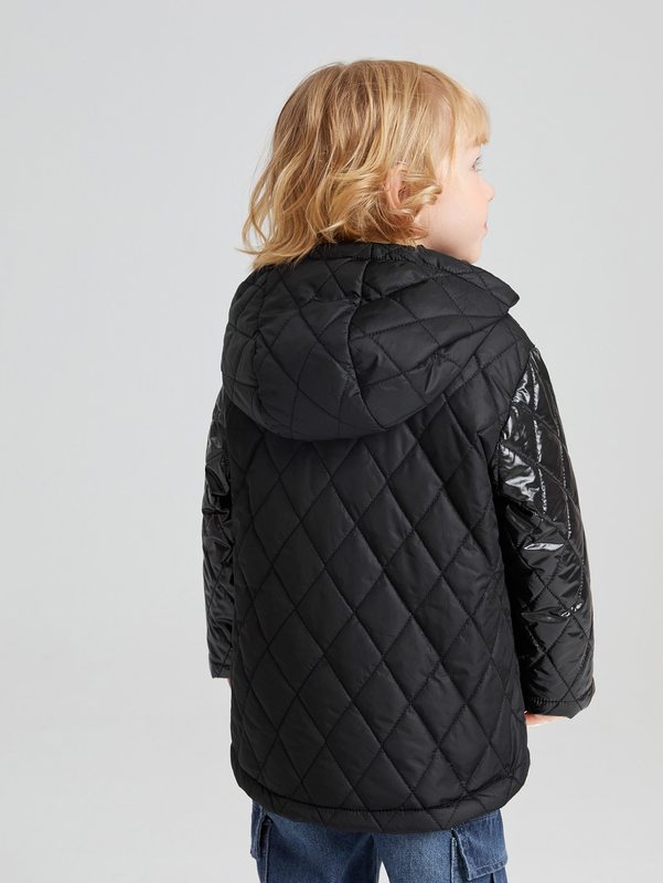 Toddler Boys Flap Pocket Hooded Argyle Quilted Coat SHE