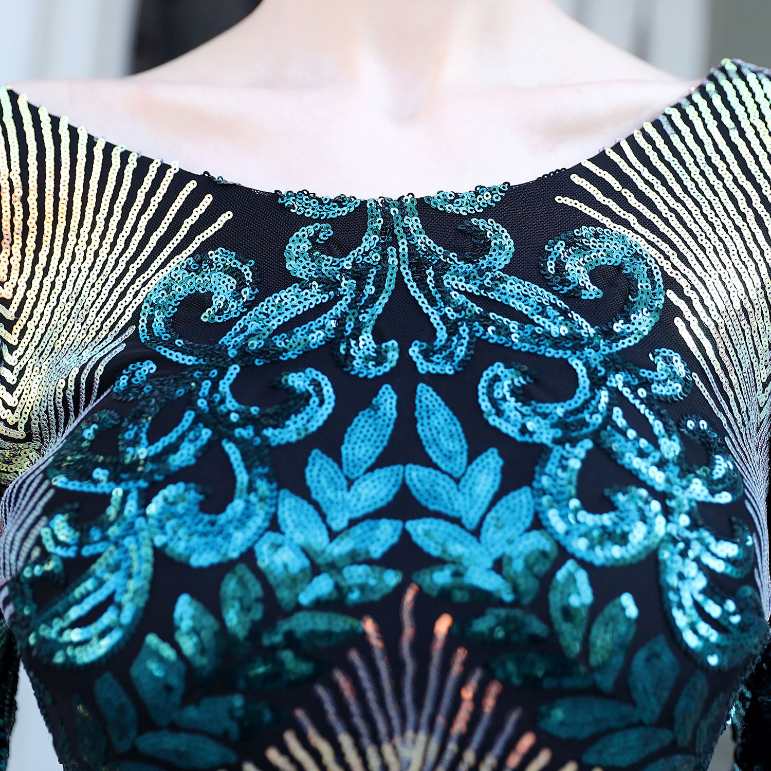 Splicing Sequin Colorful Evening Dress 2022 Bling Long Sleeve Mermaid Prom Dresses Big Size Scoop Neck Women Formal Party Gown Robes De Soiree Luxury 